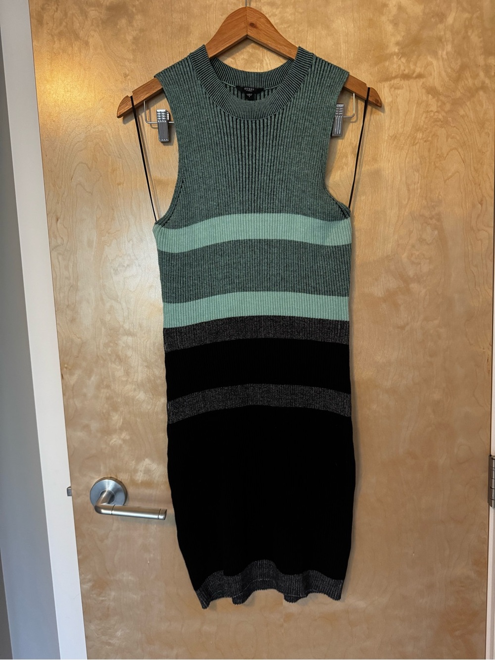 Guess Sleeveless Ribbed Midi Bodycon Dress in Mint, Gray & Black